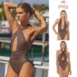 PQ Swim Celine Metallic Rib-Knit One-Piece Swimsuit sz M NWT 154$